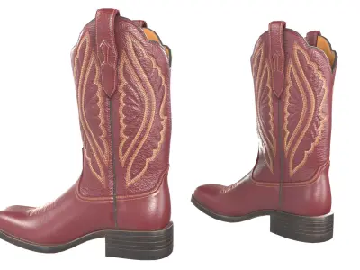Red Stitch Cowgirl Boots 3D model