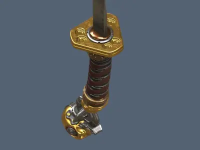 Samurai Katana Sci-fi skull style Low-poly 3D model