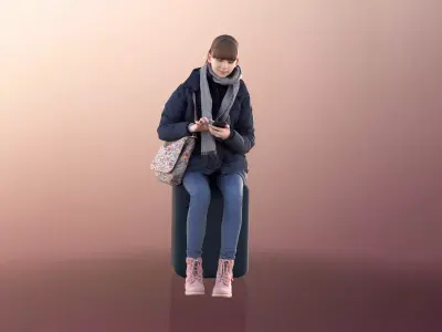 Lisa 10991 Sitting Girl In Winter Outfit With Phone Free 3D model