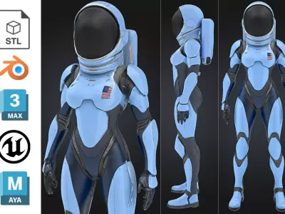 Futuristic Female Astronaut Low-poly 3D model