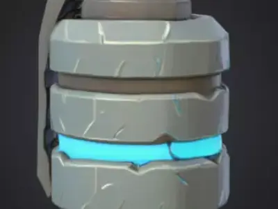 futuristic grenade with bright silver-blue color Low-poly 3D model