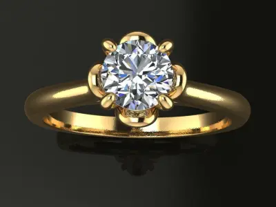 Floral Solitaire 4 Prong Diamond Engagement Ring 3D print model