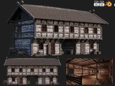4 Old Medieval Building House Pack 4K Tex GameReady 61 to 64 Low-poly 3D model