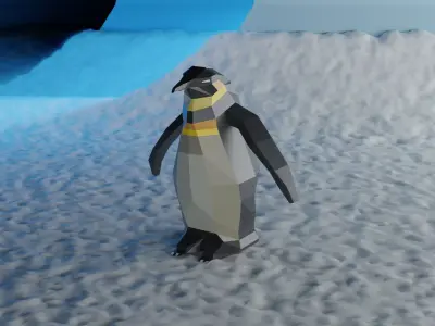 Low Poly Penguin in snow Low-poly 3D model
