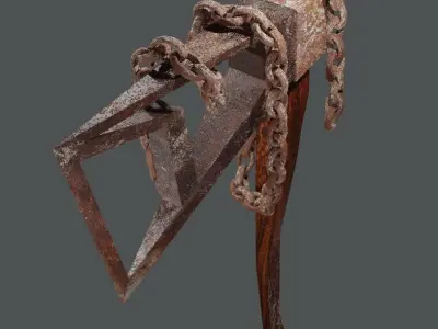 Stylized ax with a rusty chain 3D model