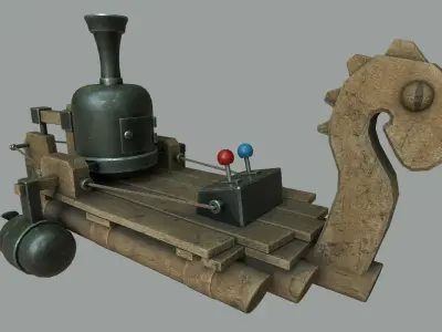 Fantasy Steampunk Dragon Raft Low-poly 3D model