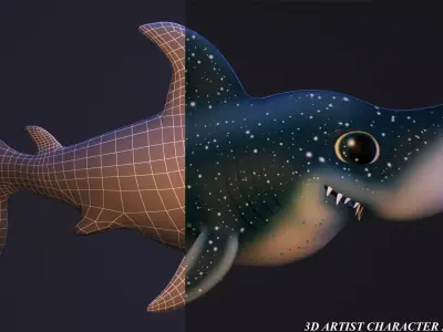 cartoon shark Low-poly 3D model purchase
