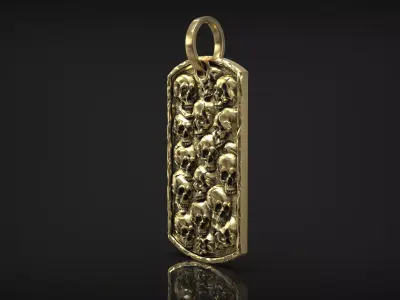 Army Skull Token Gothic Rectangular Biker Medal Pendant 3D print model