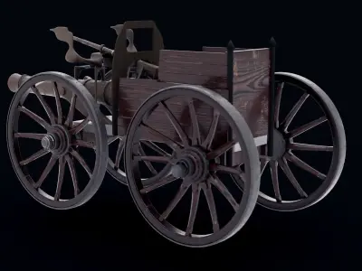 The old carrier cannon cart with barrel and gun  3D model