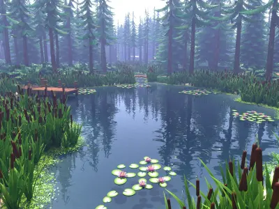 Cartoon Forest Scene 3D model get
