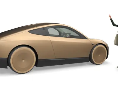  Female Waving Tesla Cybercab Robotaxi 