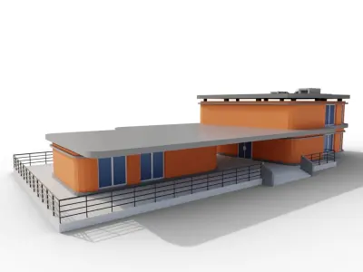 Low Poly Office orange building Low-poly 3D model