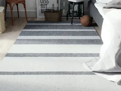  Thin Striped Shoreline Designer Rug Model, White &amp; Grey 