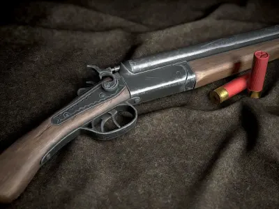 ShotGun two antique flintlock pistols Low-poly 3D model