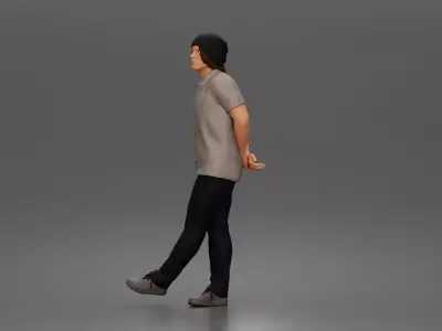 Relaxed young man in beanie standing casually with hands behind 3D print model