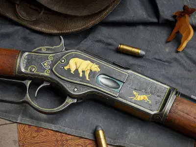 Winchester 1873 Musket Engraved - Full Project Low-poly 3D model