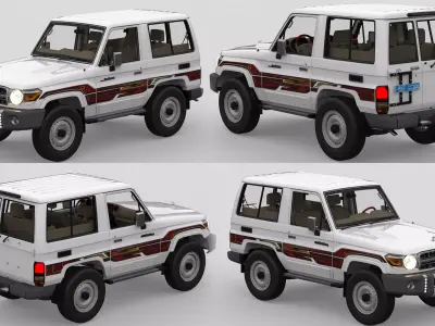 Toyota Land Cruiser 70 Series 2010-2023 with engine Low-poly 3D model