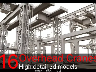 16 Overhead Cranes- Vol 01- High detail 3d models Low-poly 3D model