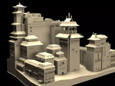 japanese  style castle kingdom Low-poly 3D model
