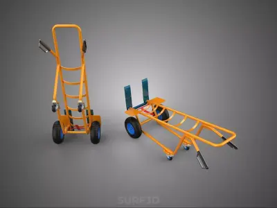 QUAD WHEEL HAND TRUCK CART FORK TILT STAND CASTOR BARROW MANUAL 3D model