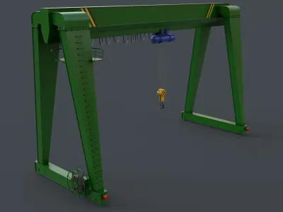 PBR Single Girder Gantry Crane V2 - Green Low-poly 3D model