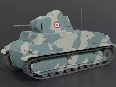 Low Poly Cartoon Somua S35 Tank Low-poly 3D model