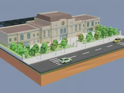 Low poly Railway Train Station Low-poly 3D model