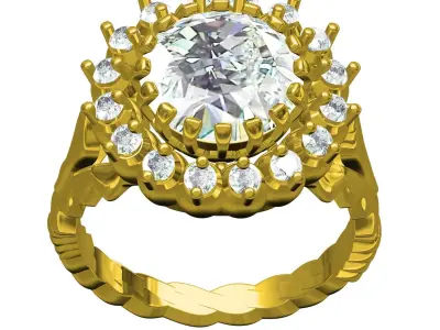 Antique Large Diamond Halo Engagement Ring 3D print model
