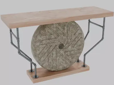 Industrial Millstone Side Table Low-poly 3D model