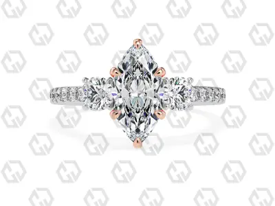 Ring 125 Marquise cathedral pave set shank 3 stone ring 3D print model