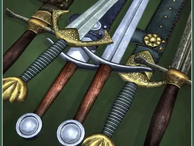 3 Two-Handed Medieval Swords Low-poly 3D model