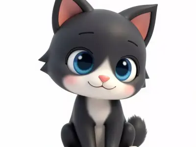 Adorable Cartoon Kitten 3D Model Low-poly 3D model purchase