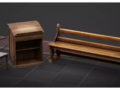 American Rural Church Furniture Asset Pack 3D model
