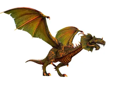 LowPoly Green Dragon with Gold Scale Low-poly 3D model
