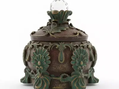 Antique Ornamental Jewelry Box with Crystal Lid 3D model