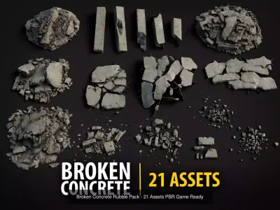 Concrete and Rubble Debris Bundle - 79 Assets PBR Game Ready 3D Model Pack
