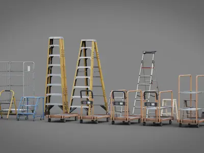 Industrial Stepladders Pack Realtime 3D model