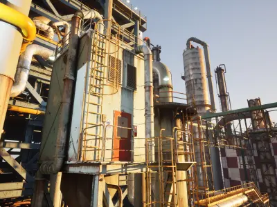 Modular Industrial Refinery in Japan   Low-poly 3D model