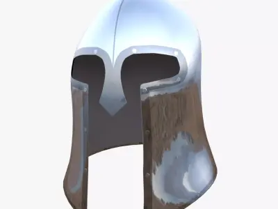 Low Poly Medieval Great Helm Knight Helmet PBR 3D Model Low-poly 3D model