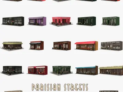 Collection of 22 typical Parisian restaurant hotel facade 3D model