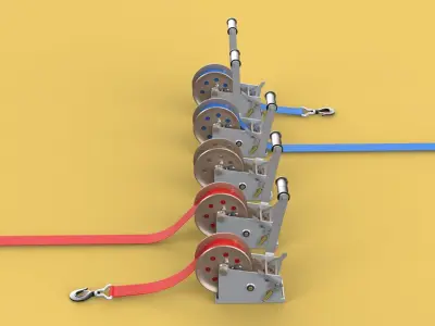 WINCHES HAND CRANK WINCH HOIST BELT WEBBING STRAP HOOK CRANE TON 3D model