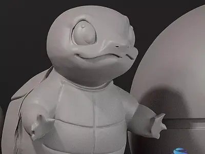 Squirtle and Pokeball Print Model STL - Multi-Part  Set Free 3D print model