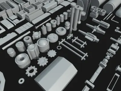 Kitbash Mechanical SciFi - 200 Element Low-poly 3D model
