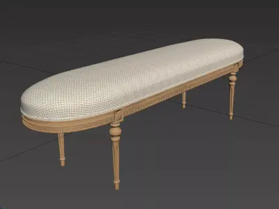 Antique Style Oval-End Upholstered Bench 3D model