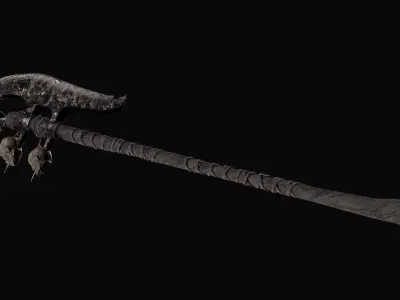 Dark fantasy large halberd   Low-poly 3D model