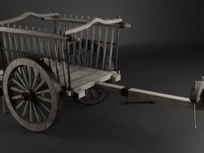 Medieval Bullock Cart Low-poly 3D model