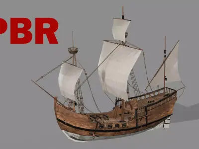 Sailboat Galleon Game Ready Caravel War Artemis Ship 3D Model Low-poly 3D model