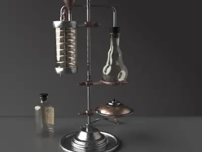 Antique Laboratory Distillation Set Low-poly 3D model