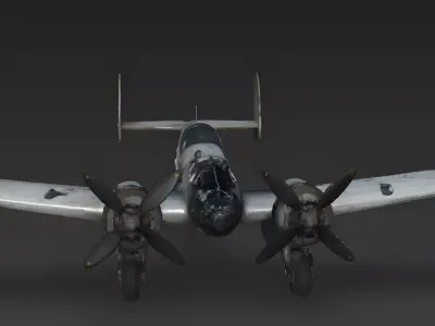 Realistic Wrecked Twin-Engine Bomber 3D Model Low-poly 3D model