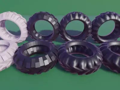 Large Car Tyres with Tread and rubber look material Low-poly 3D model
